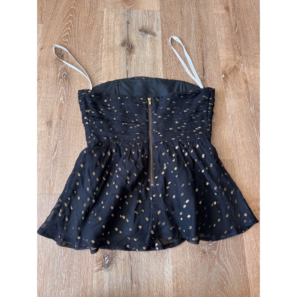 Shoshanna Black Gold Metallic Silk Polka Dot Strapless Peplum Top Size 0 - Picture 3 of 8